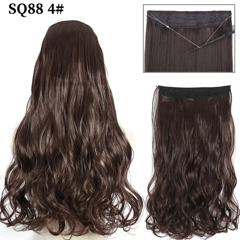 Synthetic Invisible Wire No Clip Wave Hair Extensions Long Hairpiece Black Brown Blonde For Women Fake Hair Piece