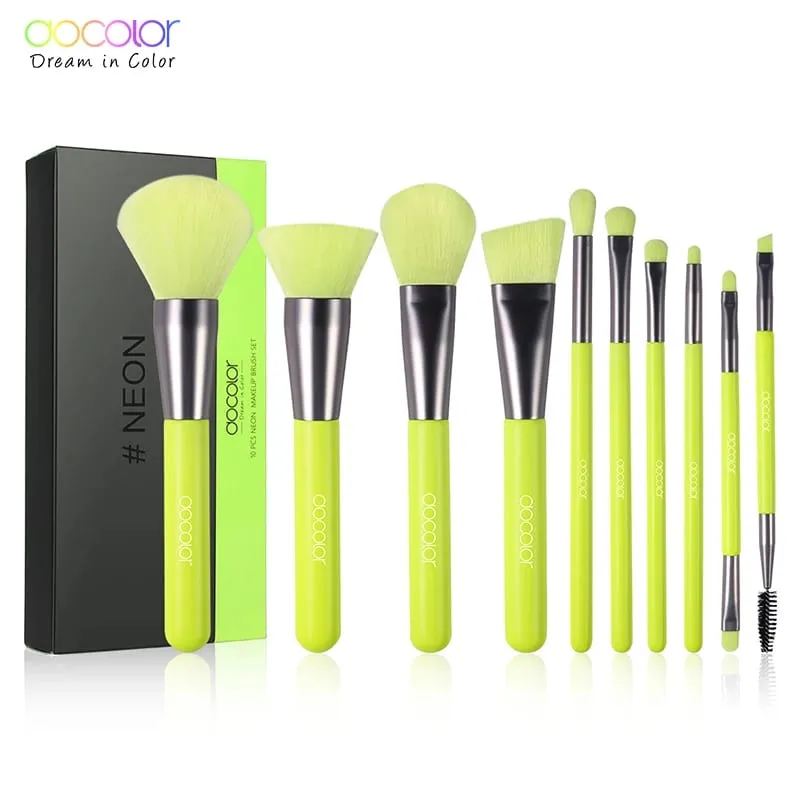 Docolor Neon Makeup Brushes 10pcs Professional Synthetic Hair Powder Foundation Eye Shadows Blending Contour Make Up Brushes