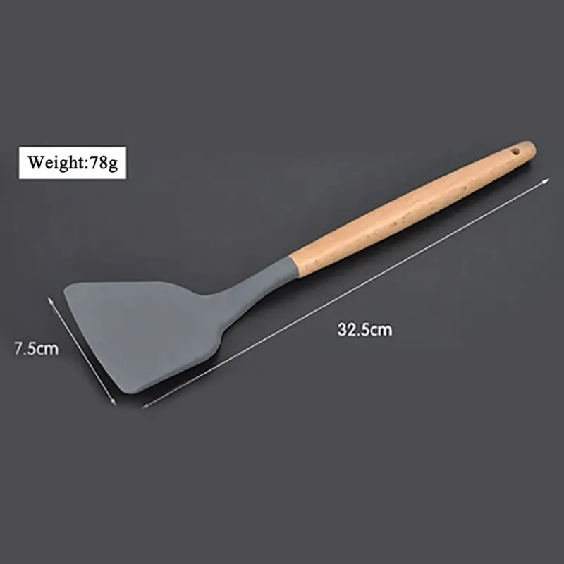 Silicone World Cooking Kitchenware Tool Silicone Utensils With Wooden Multifunction Handle Non-Stick Spatula Spoon Brush — image 16