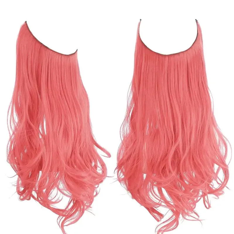 Synthetic Hair Extensions No Clips Fake Ombre Pink Blonde Brown Black Natural Wavy False Hair Piece For Woman — image 27
