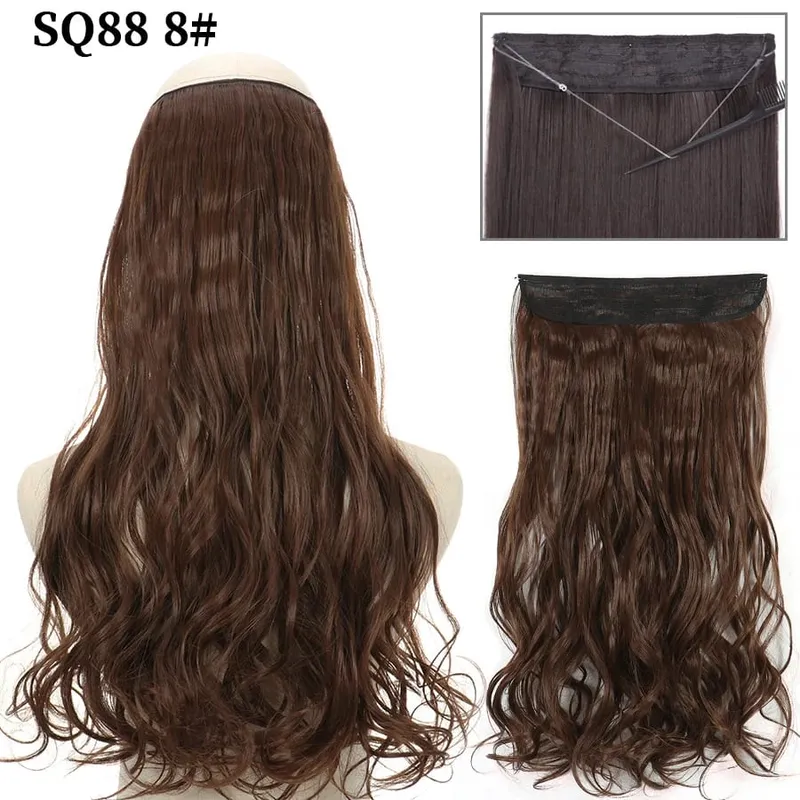 Synthetic Invisible Wire No Clip Wave Hair Extensions Long Hairpiece Black Brown Blonde For Women Fake Hair Piece — image 12