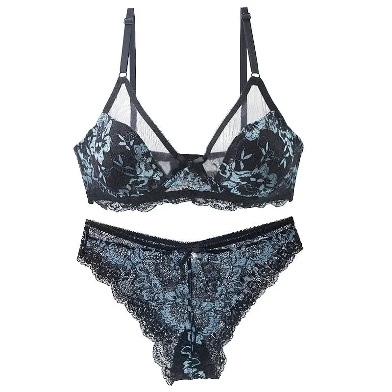 Women Ultra-thin BCDE Cup Mesh Lace Underwear Transparent Bra Sets Beauty Back Hollow Embroidery Female Lingerie — image 8