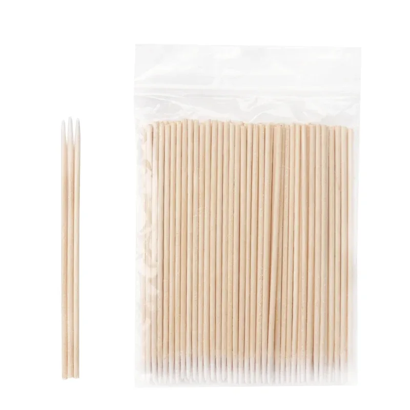 100 pcs Disposable Ultra-small Wood Cotton Swab Lint Free Micro Brushes Make Up Tool Eyelash Extension Glue Removing Tools