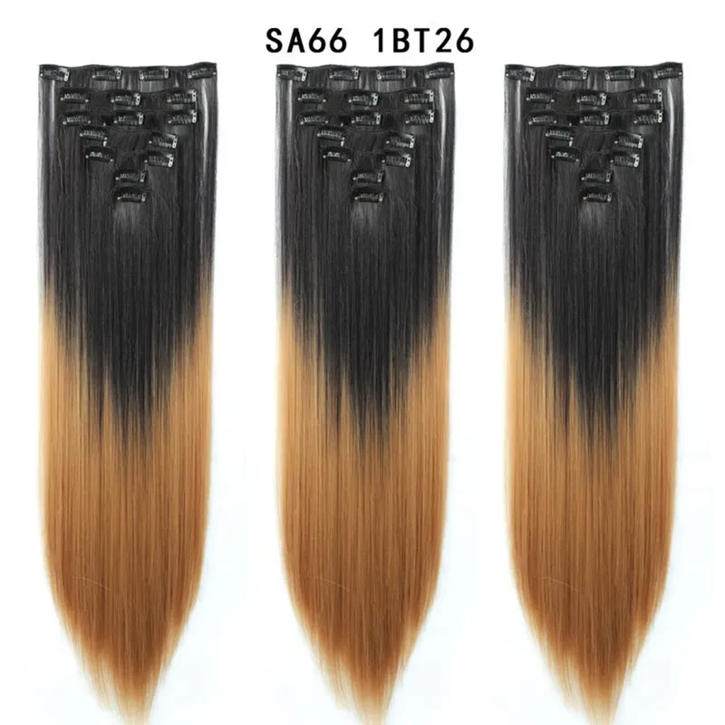 22palcové syntetické dlouhé rovné prodlužování vlasů s klipsem 16 klipů pro ženy falešné falešné vlasy ombre černá blond styling vlasů — image 30