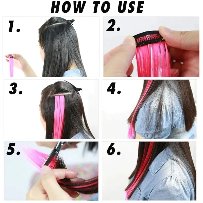 Synthetic Clip Hair Extension 22 Inch Long Straight Colored Rainbow Highlight Hair Pieces For Women Natural False Fake Hair