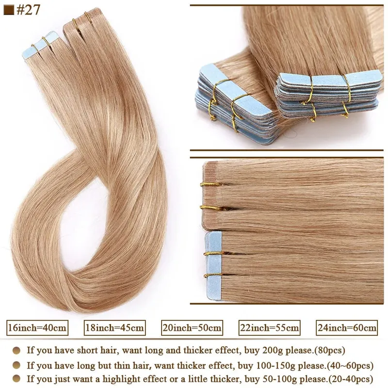 S-noilite Tape In Human Hair Extensions 2.5g/pc Straight Glue In Real Hair Extensions Human Hair Seamless Invisible Double Sides