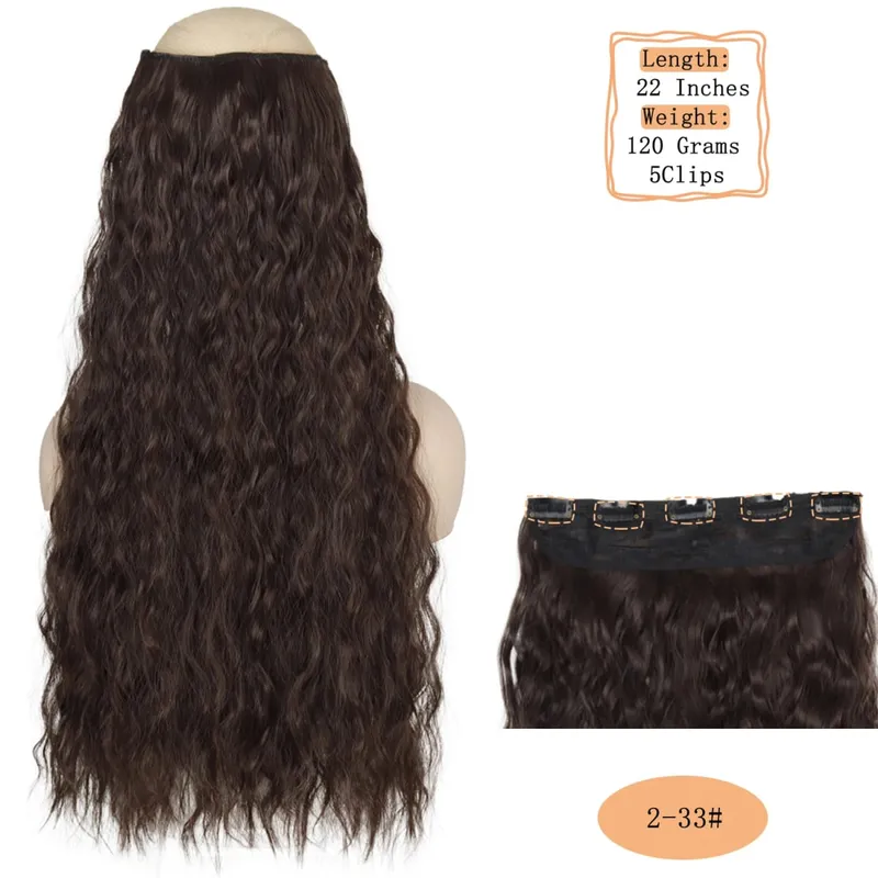 Synthetic 5 Clips Long Water Wave Clip In Hair Extensions Heat Resistant 22Inch One Piece Black Brown Hairpiece For Women — image 9