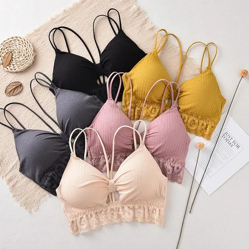 U Back Tank Top Women Crop Top Wireless Underwear Backless Double Straps Bra Sexy Lingerie Solid Color Padded Camisole — image 9