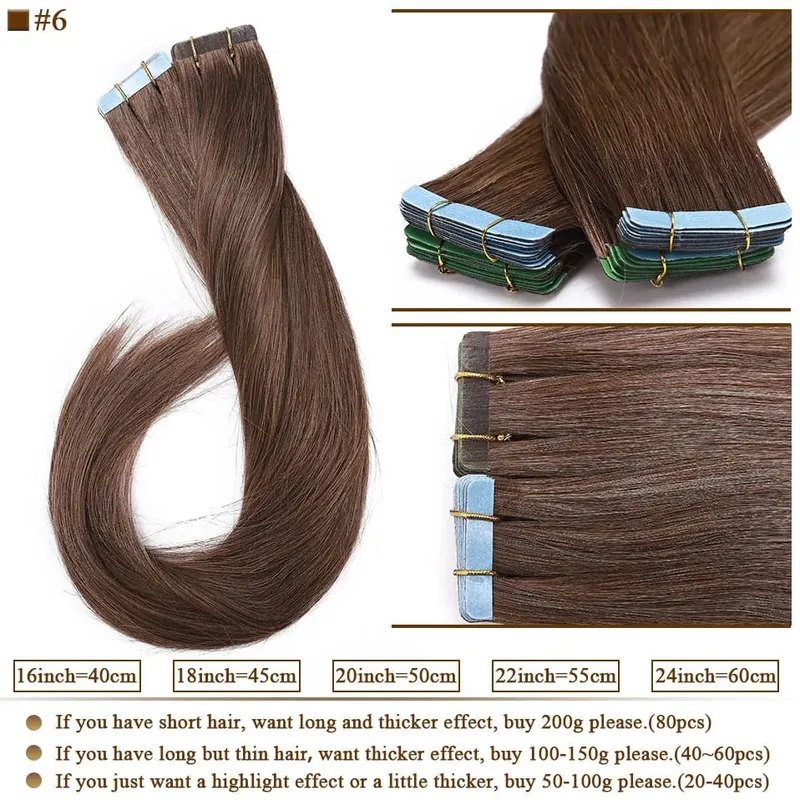 S-noilite Tape In Human Hair Extensions 2.5g/pc Straight Glue In Real Hair Extensions Human Hair Seamless Invisible Double Sides