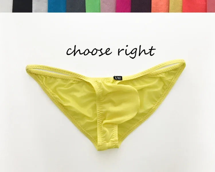 Men's Ultra Low Waist G-String Buttock Briefs Thin Ice Silk Translucent Sexy Underwear Breathable Lightweight Low Rise