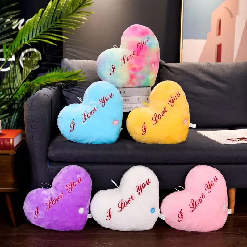 1pc 35CM Glowing Heart Shaped Plush Pillow Stuffed Decorate I LOVE U Colorful Luminous Toy Kids Companion Present Lovers Gift — image 2