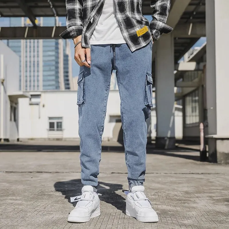 Erkek Jogger Jeans Yıkanmış Pamuk Hafif Streç Çok Cepli Denim Kargo Pantolon Asya Boyutu L-6XL — image 7