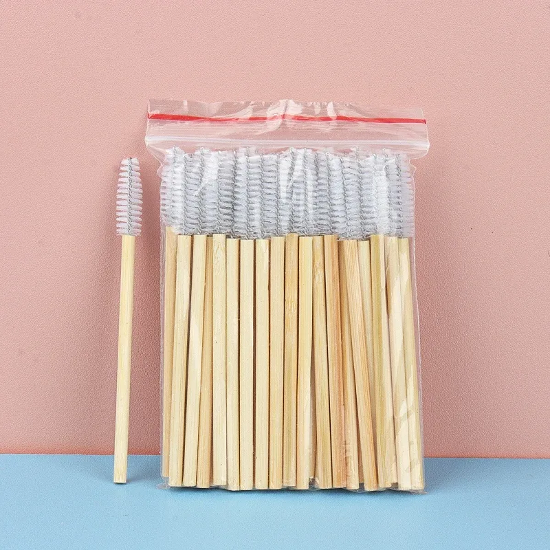 50 Pcs Bamboo Handle Eyelash Brushes Disposable Eyebrow Brush eyelash Extension Mascara Wands Applicator women Makeup Tools