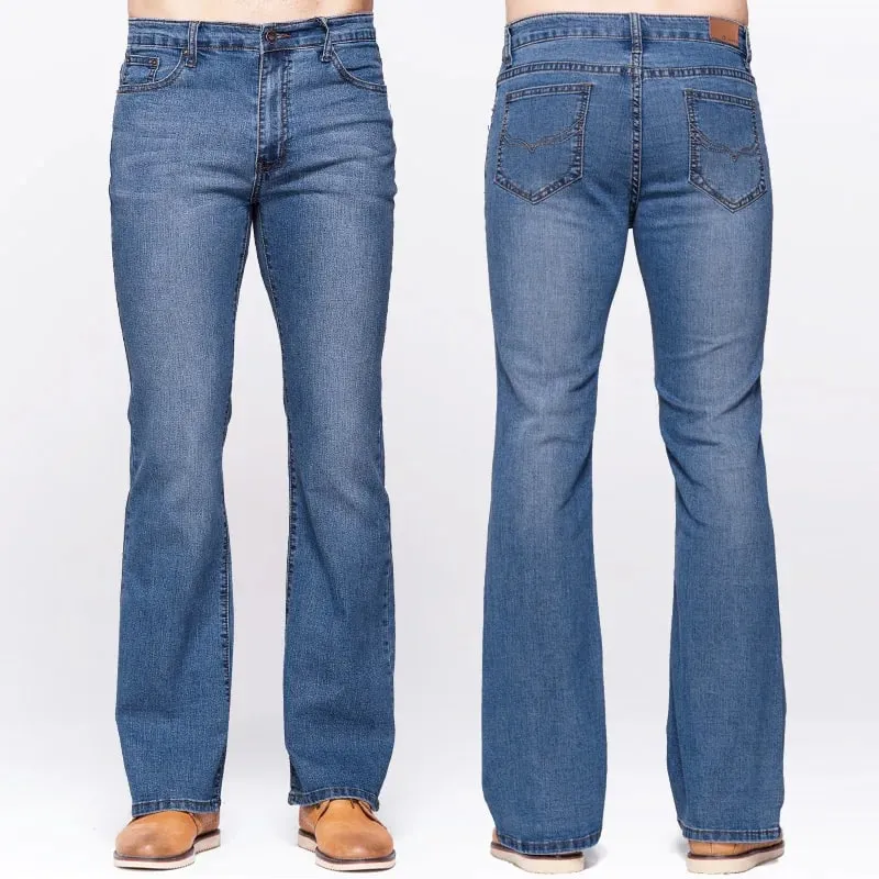 Mens Slim Boot Cut Jeans Classic Stretch Denim Slightly Flare Sky Blue Jeans Casual Stretch Jeans — image 2