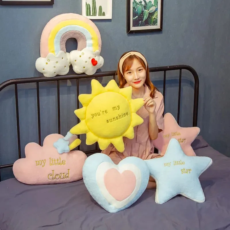 Washable Sky Cloud Star Sun Rainbow Pillow Stuffed pink Star Lollipop Heart Girly Sofa Back Cushion Sweet Gift gift for Her — image 4