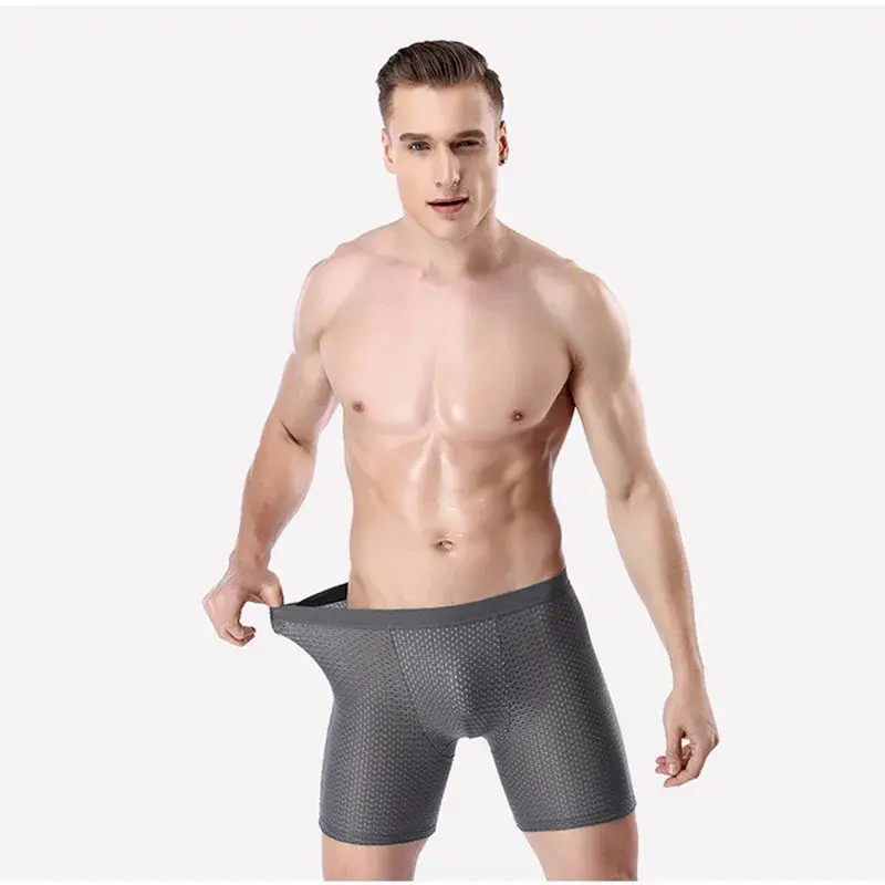 Boxers Briefs Man Ice Silk Shorts Underpants Male Large Size Men's Mesh Panties Breathable Long Boxer For Men Underwear