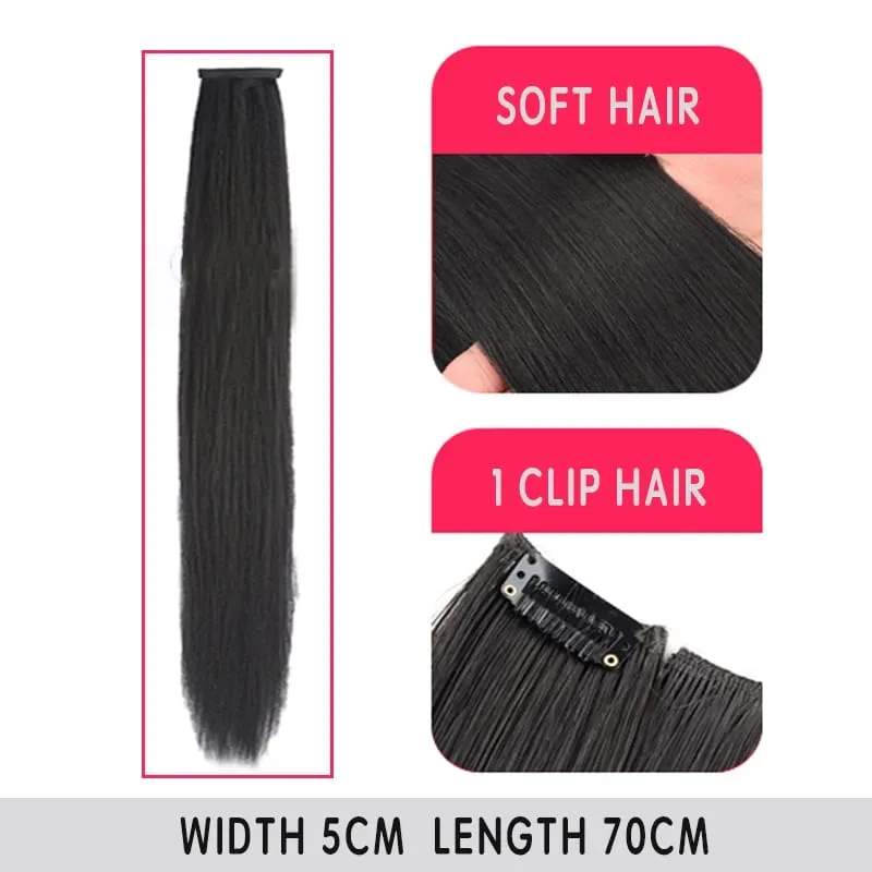 Synthetic Long Straight Clip In Hair Extensions False Hair Straight Black Hairpiece For Women Heat Resistant Fiber — image 9