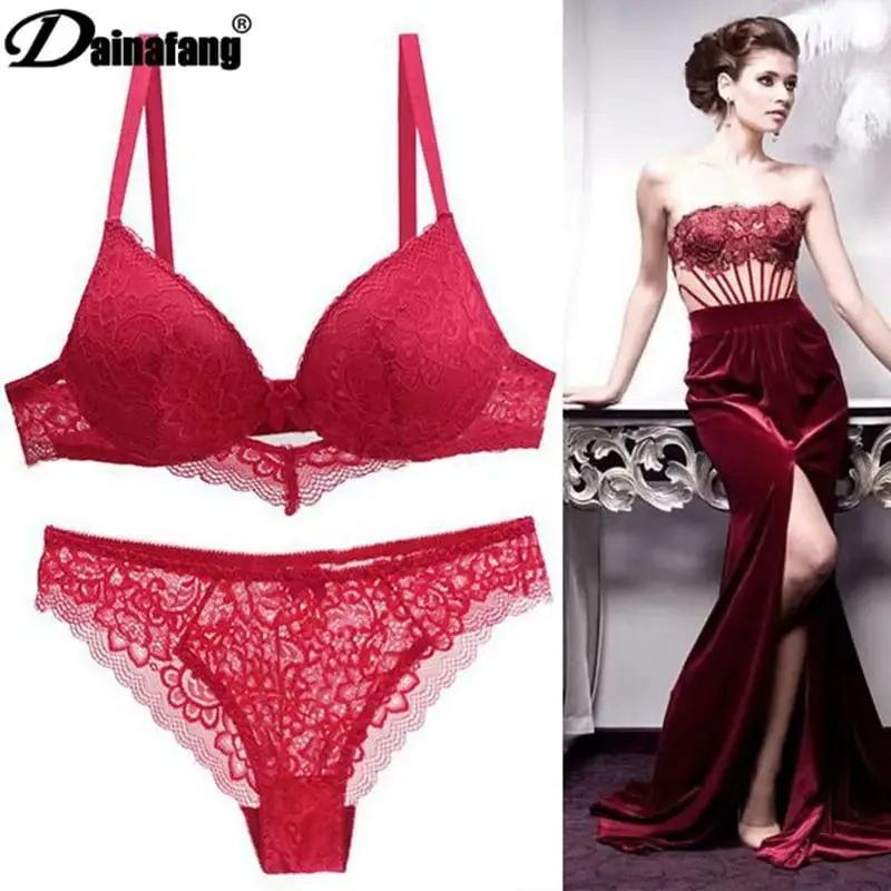 2022 New Lace Drill Bras Set Women Plus Size Push Up Underwear 34/75 36/80 38/85 40/90 42/95 ABCD Cup For Female Lingerie — image 2