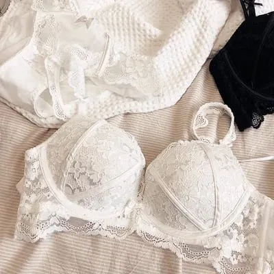 4 Colors New ABC Cup Red Black Women Sexy Lingerie Sets Push Up Thin Thick Bralette Lace Floral Bra Fashion Dress White Intimate — image 4