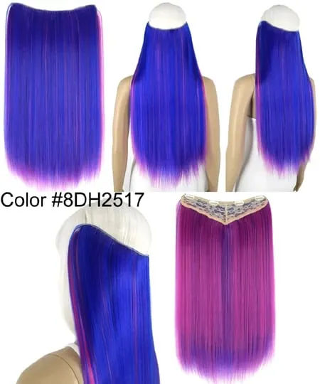 Heat Resistant Synthetic Fiber 140gr Silky Straight 4 clips on V shaped clip in hair Extensions VC006