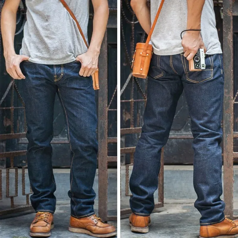 Red Tornado Slim Straight Fit Men's Jeans 16oz Selvage Denim Pants Dark Blue