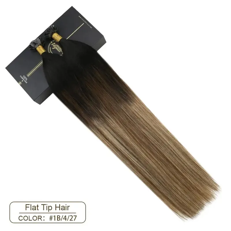 Ugeat Flat Tip Hair Extensions Human Hair Pre-Bonded Hair Extensions 14-24" Keratin Flat Human Hair Balayage Color Hair 1g/1s