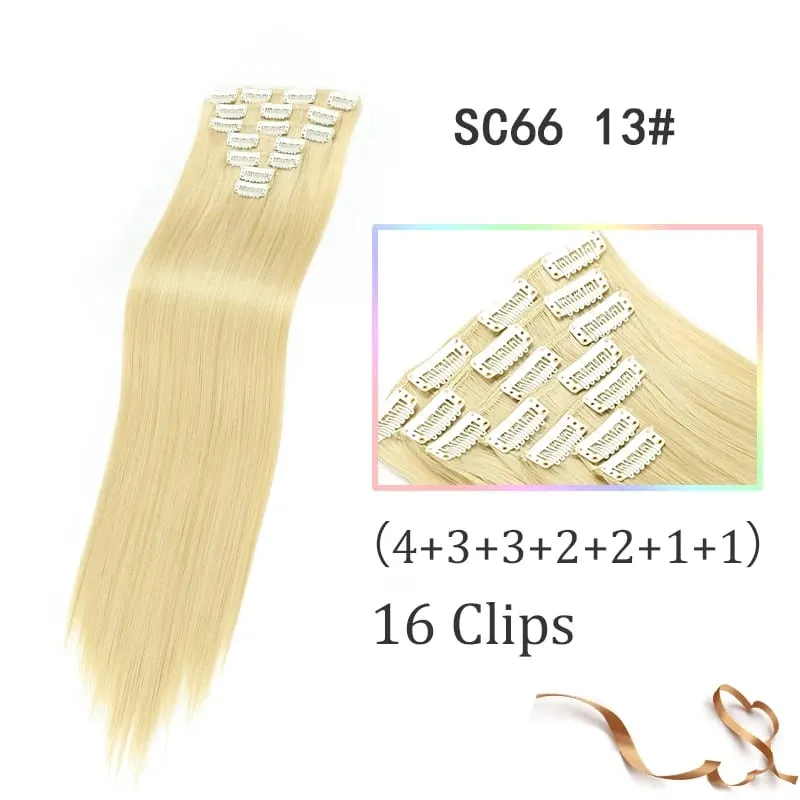 Synthetic 16 Clips In Hair Extension Long Straight Hair Fake False Hairpiece Clip In Hair Extension — image 2