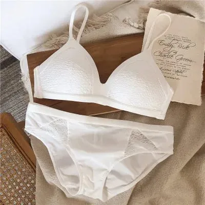 Sexet trådløs tynd bomuldsskål BH-sæt blonde mode BH og trusser sæt Undertøj uden sten Lingeri Dame bralette Briefs — image 3