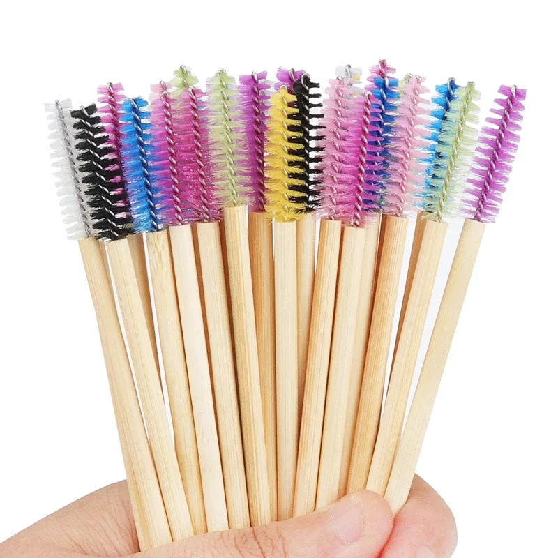50 Pcs Bamboo Handle Eyelash Brushes Disposable Eyebrow Brush eyelash Extension Mascara Wands Applicator women Makeup Tools