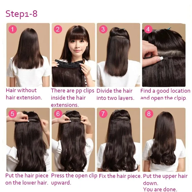 32inch Synthetic Hair Extensions One Piece 5 Clips Long Straight High Temperature Fiber Black Brown Hairpiece — image 6