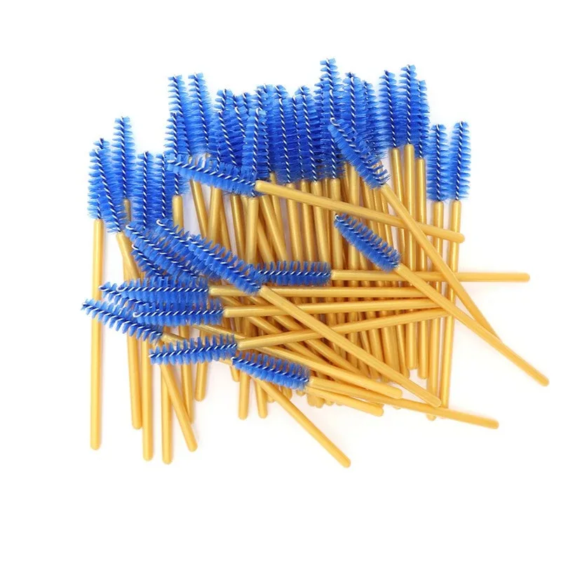 New Arrived 200pcs Golden Handle Yellow Brushes Nylon Disposable Mascara Wands Lashes Makeup Brushes Eyelash Extension