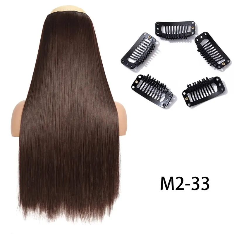 Synthetic Long Straight Clip In One Piece Hair Extension 5 Clips False Blonde Hair Brown Black Heat Resistant Fake Hair — image 23