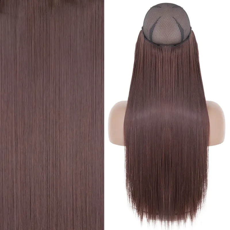 Synthetic No Clip Invisible Wire Hair Extensions Straight Black Blonde One Piece False Hairpiece Hair Extension — image 28