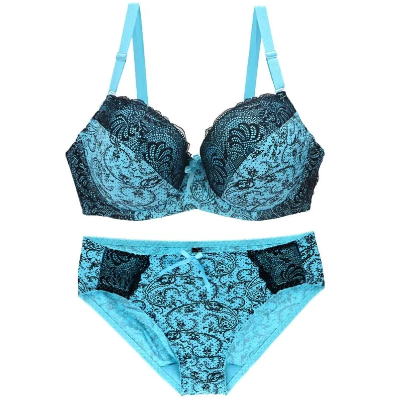 New Sexy Lace Shoulder Strap Bras Set Ladies Push Up Large Size Lingerie Plus Underwire BCDE Cup Underwear