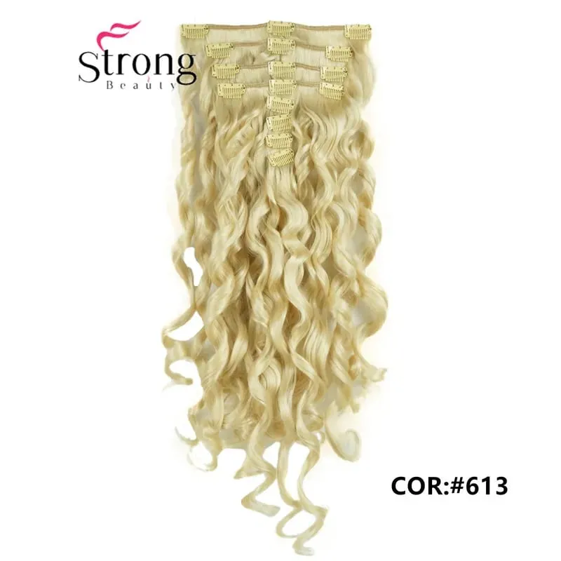 StrongBeauty 20" Wavy Full Head Synthetic Heat Resistance Hair Extensions Clip on in Hairpieces 8pcs 260g