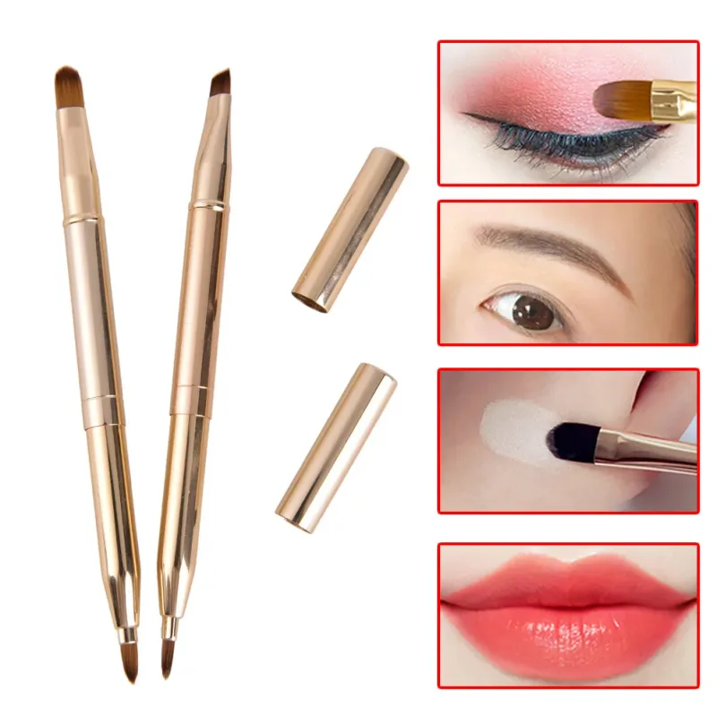 1pcs Gold Make Up Retractable Lip Eye Liner Eyeshadow Foundation Brush Double-headed Makeup Brushes Cosmetics Tool — image 3