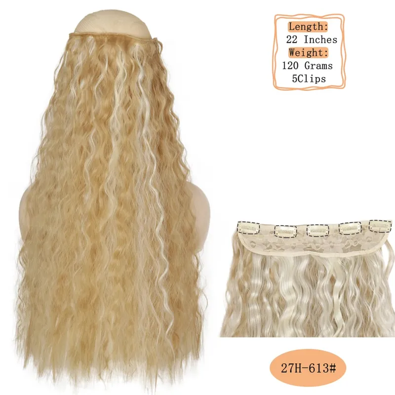 Synthetic 5 Clips Long Water Wave Clip In Hair Extensions Heat Resistant 22Inch One Piece Black Brown Hairpiece For Women — image 19