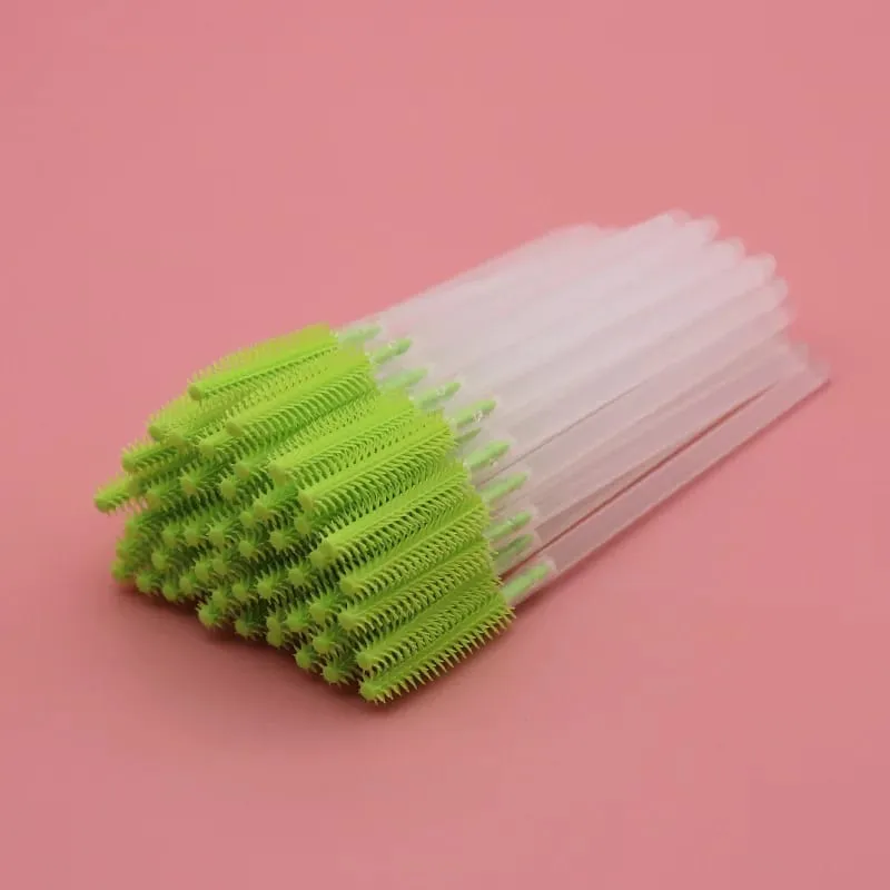 Hot 50 Pcs Disposable Silicone Eyelashes Brushes Transparent Rod Mascara Stick Eye Lash Brush Eyelash Extension Makeup Tools