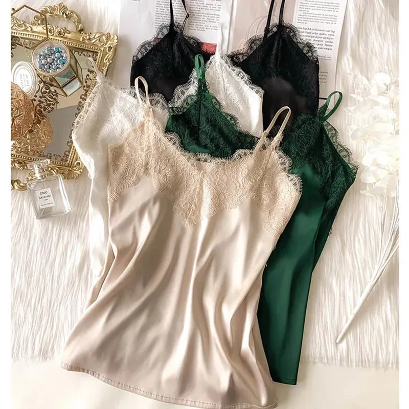 Sexy Lace Camisole Women Silk Spaghetti Strap Top Tank Ladies Summer Tops White Lace Camisole Basic Tank Tops Women Shirt 2021 — image 2