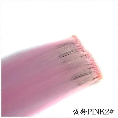 Long Straight Color Hair Piece Hair Extensions Clip In Highlight Rainbow Hair Streak Pink Synthetic Hair Strands on Clips