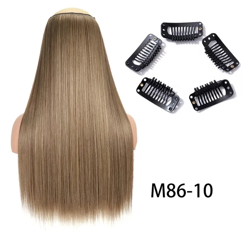 Synthetic Long Straight Clip In One Piece Hair Extension 5 Clips False Blonde Hair Brown Black Heat Resistant Fake Hair — image 27
