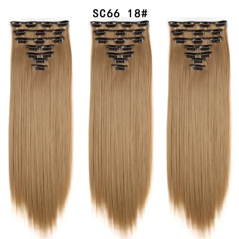 22palcové syntetické dlouhé rovné prodlužování vlasů s klipsem 16 klipů pro ženy falešné falešné vlasy ombre černá blond styling vlasů — image 17