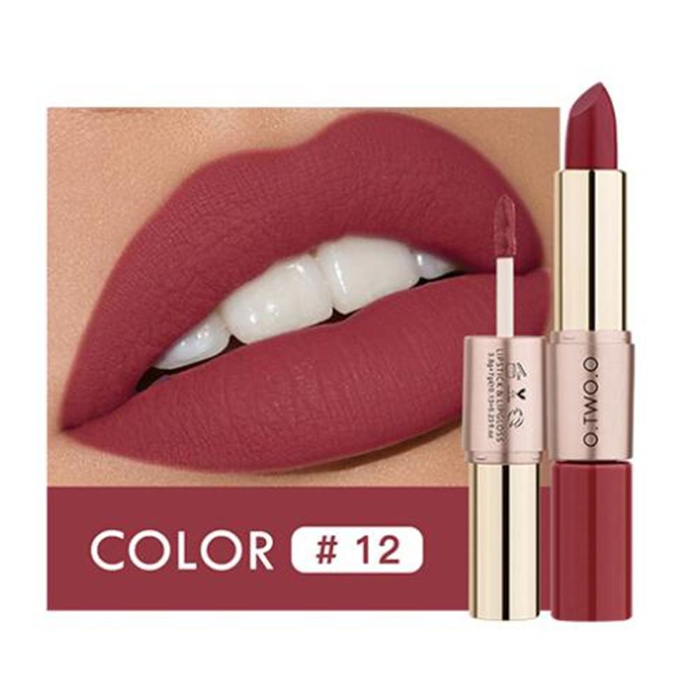 O.TWO.O 2 en 1 Lápiz labial Mate Brillo de labios Cosméticos Pintalabios impermeables Batom Mate Labios Maquillaje Colorete 12 colores Lápiz labial — image 18