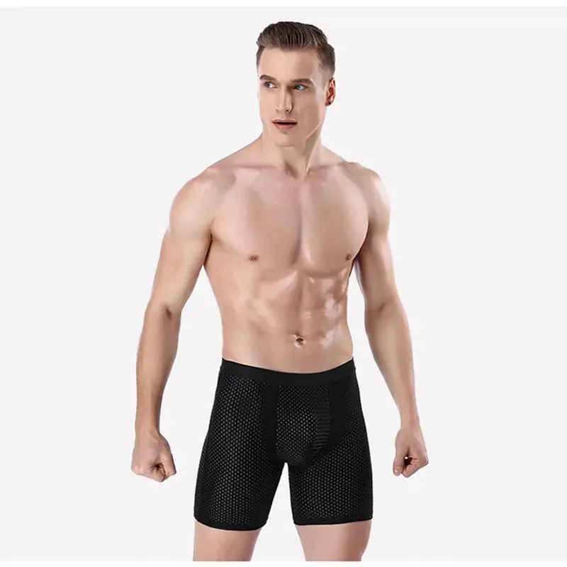Boxers Briefs Man Ice Silk Shorts Underpants Male Large Size Men's Mesh Panties Breathable Long Boxer For Men Underwear