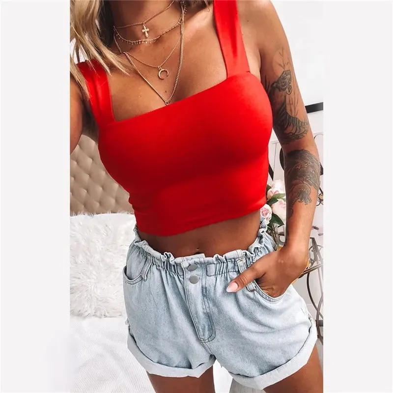 Square Neck Sleeveless Summer Crop Top White Women Black Casual Basic T Shirt Off Shoulder Cami Sexy Backless Tank Top — image 10