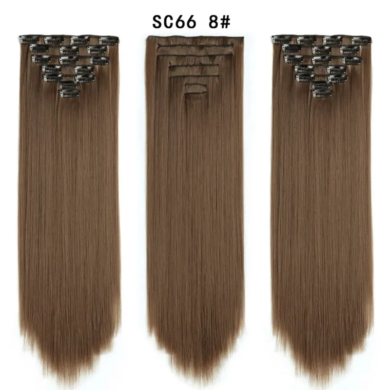 22palcové syntetické dlouhé rovné prodlužování vlasů s klipsem 16 klipů pro ženy falešné falešné vlasy ombre černá blond styling vlasů — image 60