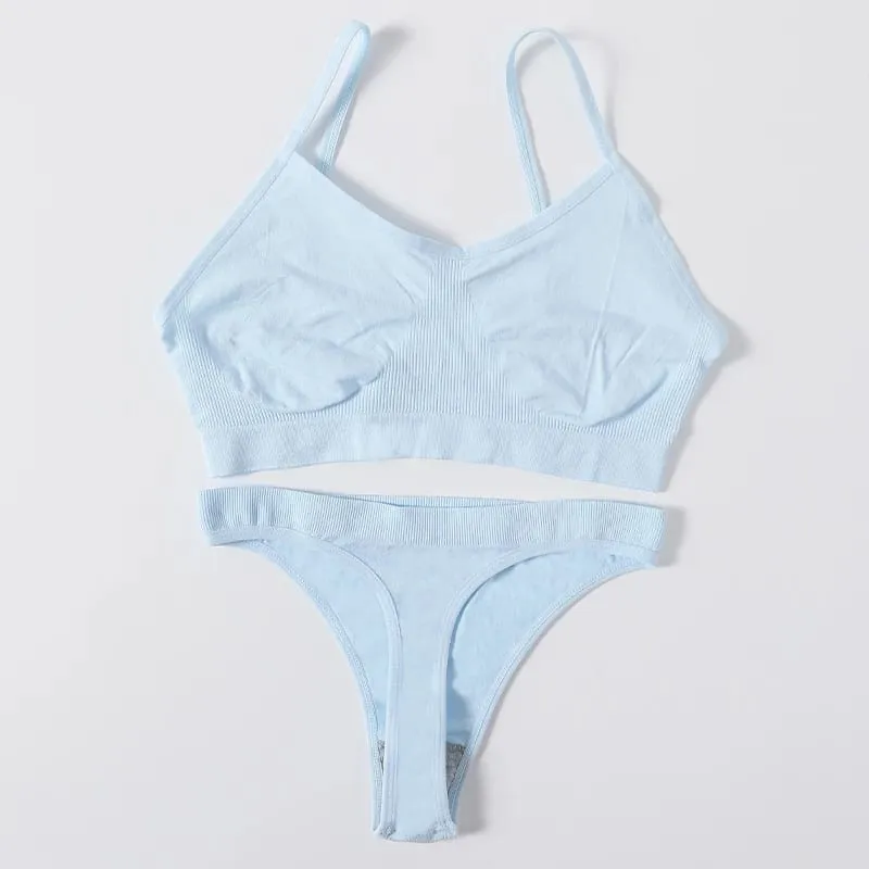Women Seamless Bra And Panties Set Wire Free Bralette High Leg Cut Thongs Comfort Ribbed Unlined Underwear Sexy Lingerie Set — image 10