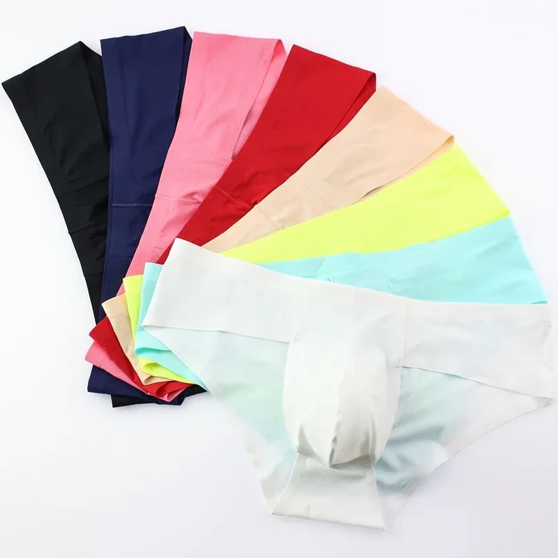 New Mens Elastic Seamless Briefs Shorts Underwear Ultra-Thin Breathable Briefs Cueca Ice Silk Seamless Low Waist Soft Underpants — image 6