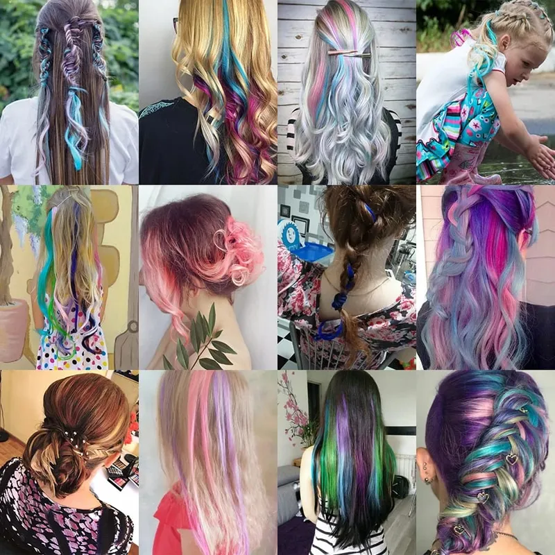Synthetic 50Cm Rainbow Colors One Clip In Hair Extensions Straight Long Synthetic For Women Hair Piece Blue Pink Purple Red 12G