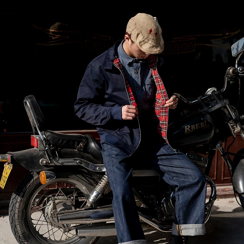 Men jacket autumn thin EU size vintage classic bomber coat inner plaid jacket — image 4
